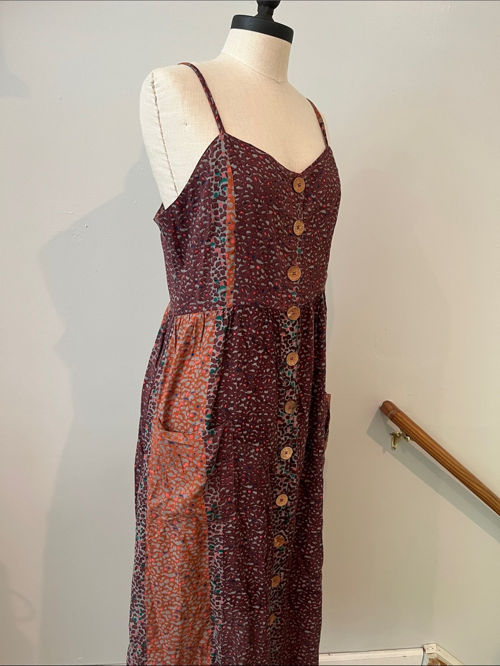 Angie colorful sundress midi button front L - Picture 4 of 9